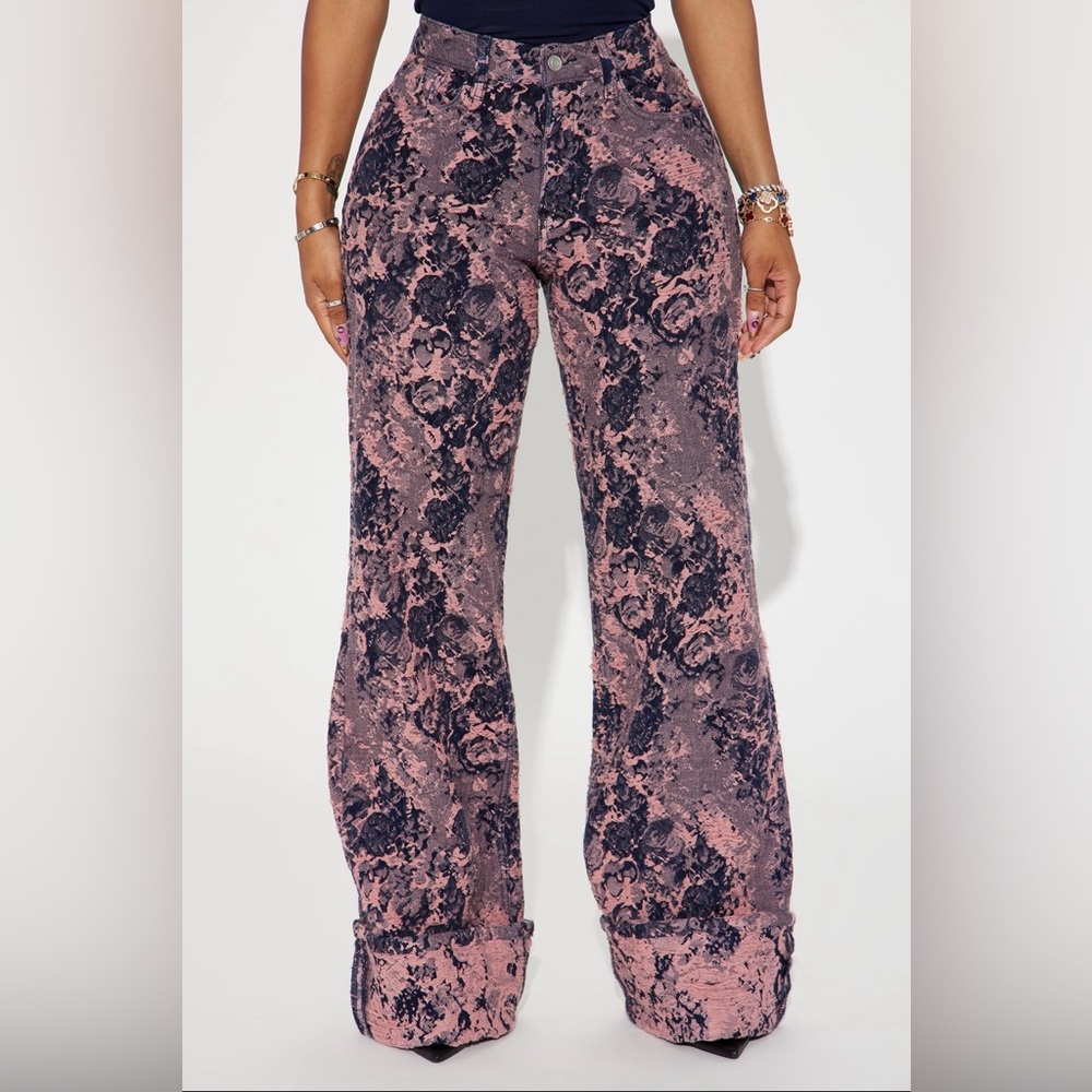 Fashion Nova pink whats on your mind jacquard baggy jeans